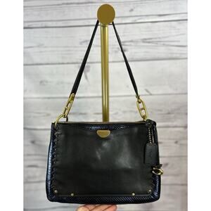 Coach Dreamer Shoulder Bag Black Blue Metallic Whipstitch Rivets Leather Purse